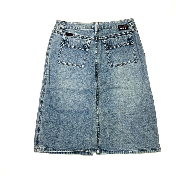 Mudd Denim Skirt Womens 5 Blue Button Front Midi 100% Cotton Casual Y2K 2000s - Picture 11 of 16